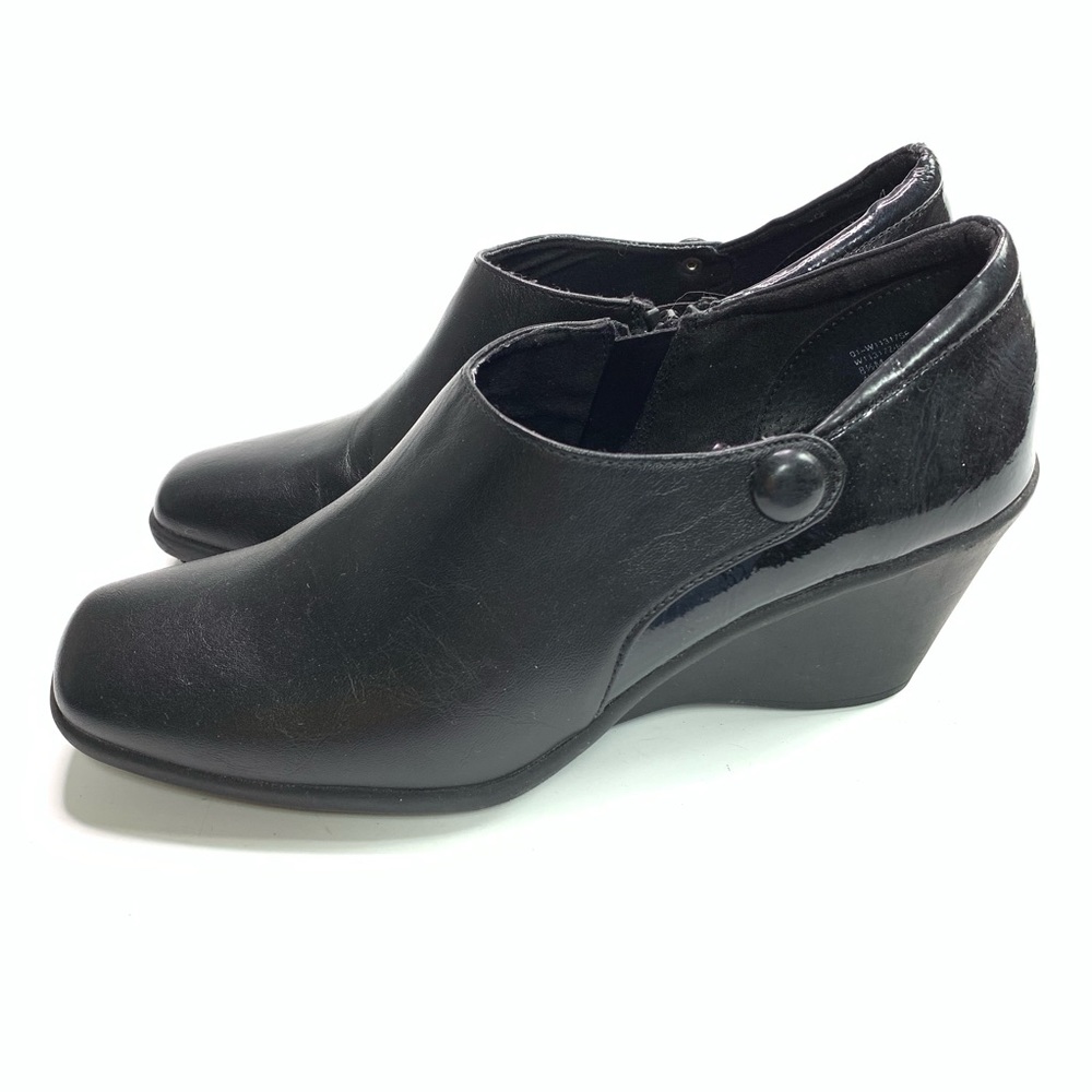 White Mountain Wedges Faux Leather Black S…